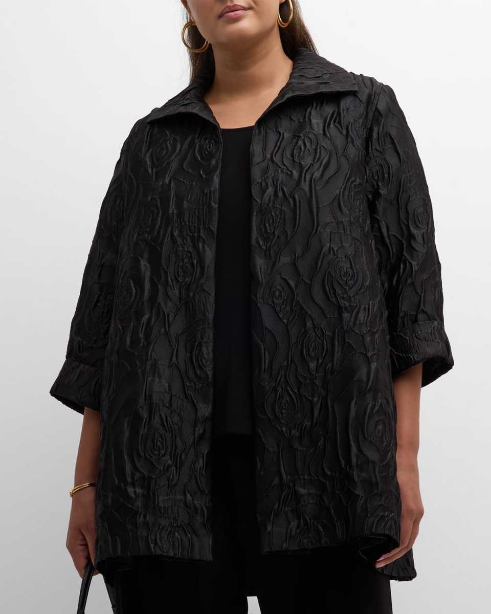 Rose Jacquard Open-Front Jacket